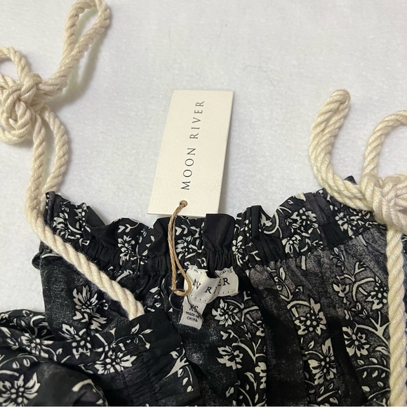 Anthropologie moon river floral shoulder rope tie smocked tank boho - Picture 6 of 8